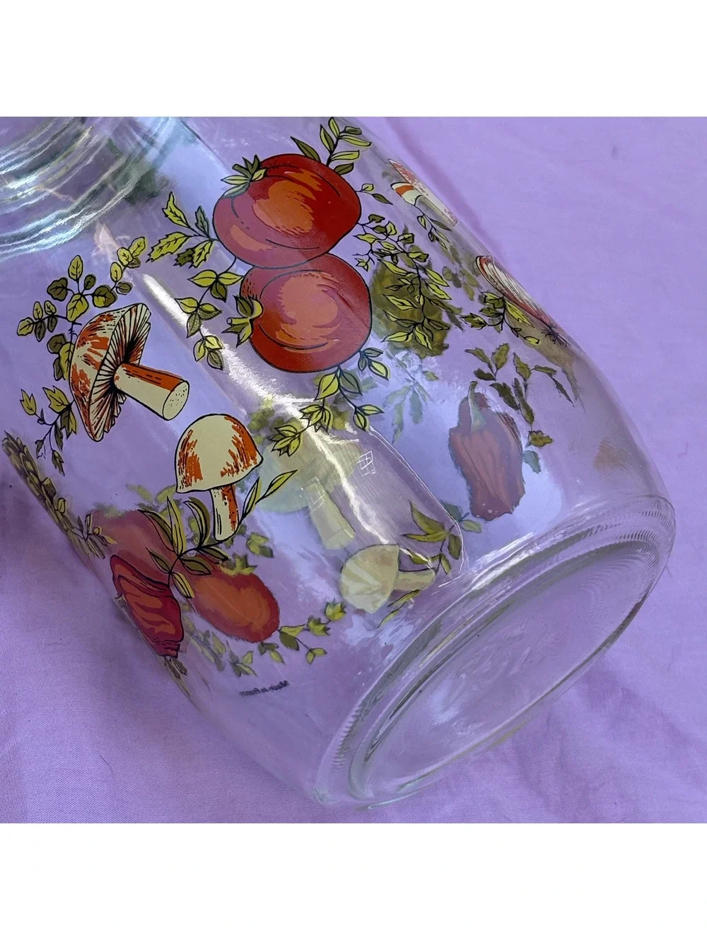Vintage Fruit Print Glass Canister Wire Bail Jar 1.5L